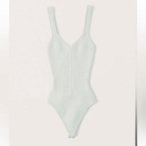 Abercrombie Women's Elevated Knit V-Neck Bodysuit Mint Green